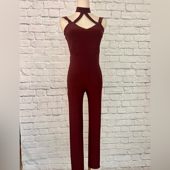 Charlotte Russe Pants - Burgundy Red Strappy Sweatheart Jumpsuit Small